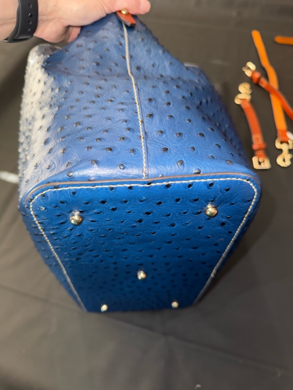 Dooney & Bourke Blue Ostrich-Embossed Large Barlow - Picture 6 of 13